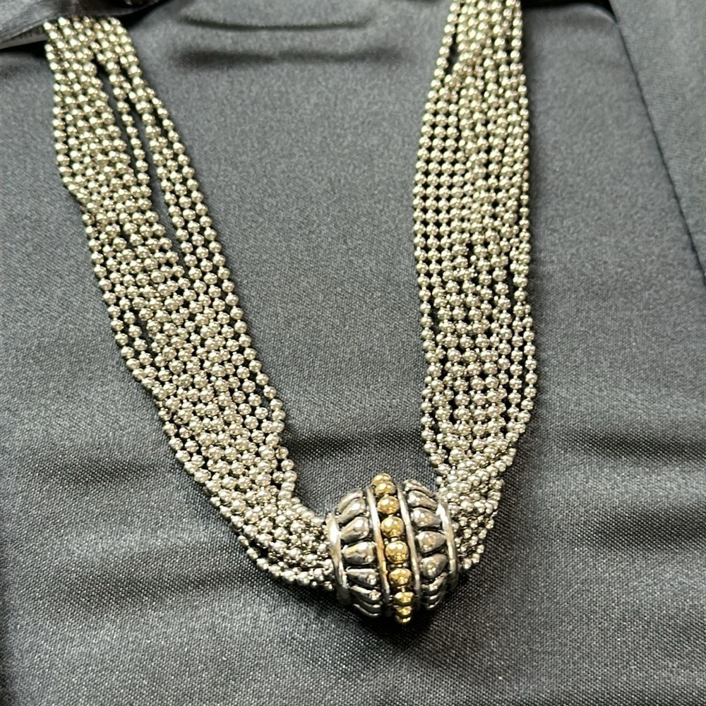 Multi Chain Mixed Metal Art Deco Costume Necklace